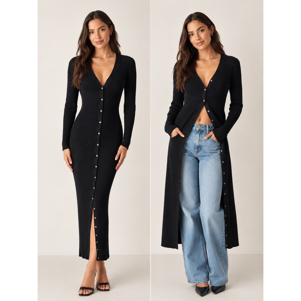 NWT 525 America Born in Bklyn Ribbed Button Front Maxi Cardigan Sweater Dress M